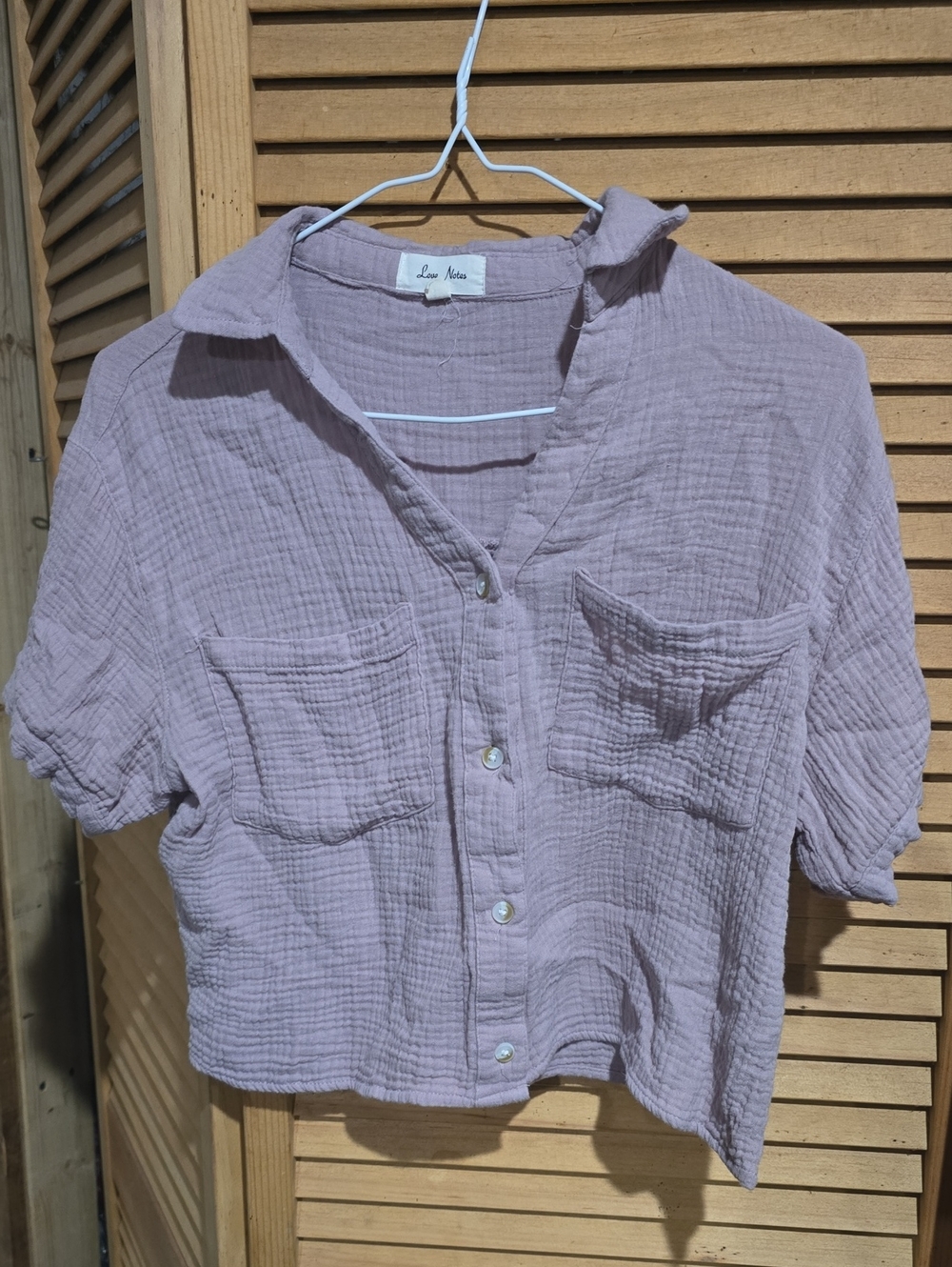 Lilac Gauze Button-Front Crop Shirt Size Small